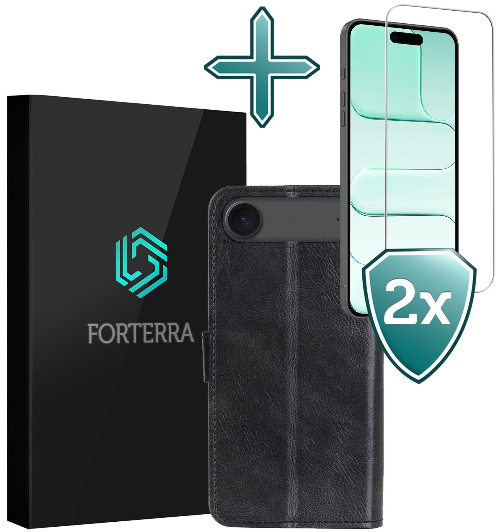 Forterra Forterra iPhone Air Hoesje Bookcase Met 2x Screenprotector - Zwart