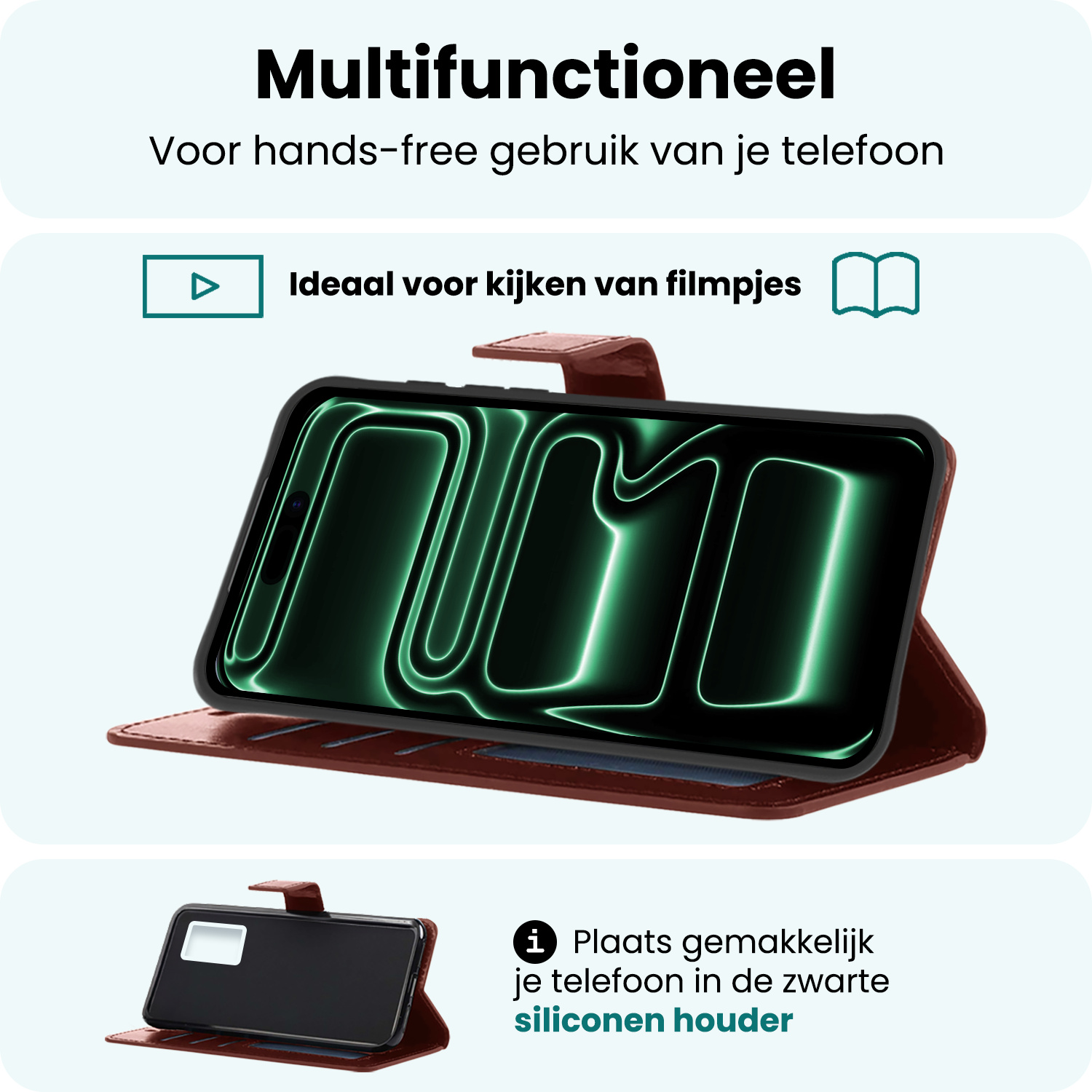 Forterra Forterra iPhone 17 Pro Hoesje Bookcase Met Screenprotector - Bruin