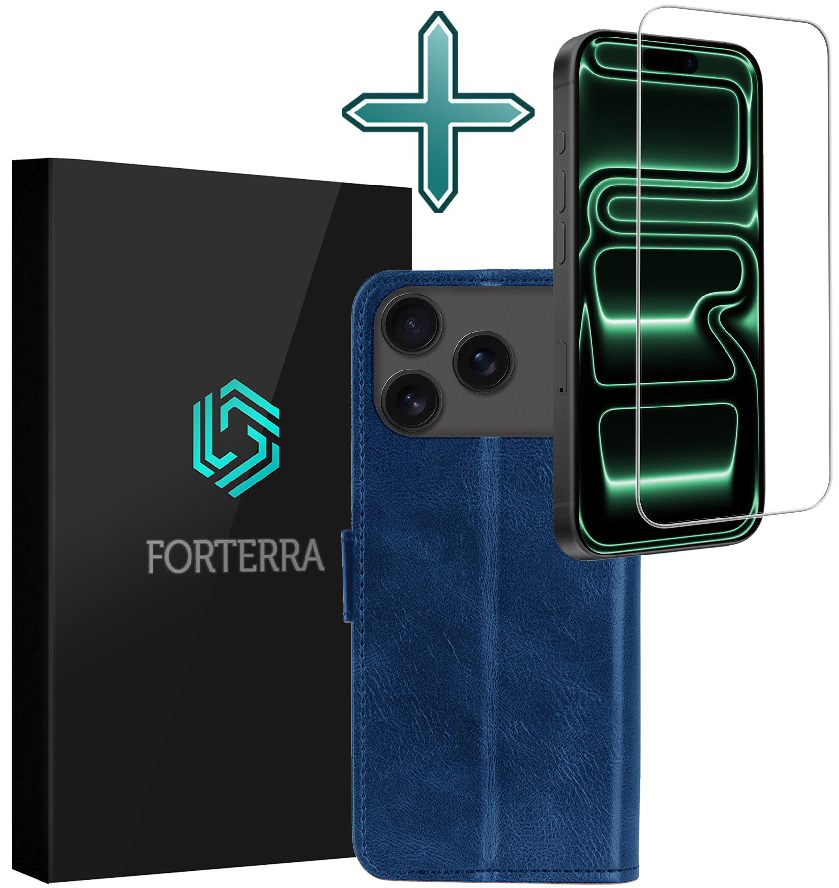 Forterra Forterra iPhone 17 Pro Hoesje Bookcase Met Screenprotector - Donkerblauw