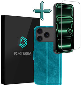 Forterra Forterra iPhone 17 Pro Hoesje Bookcase Met Screenprotector - Turquoise