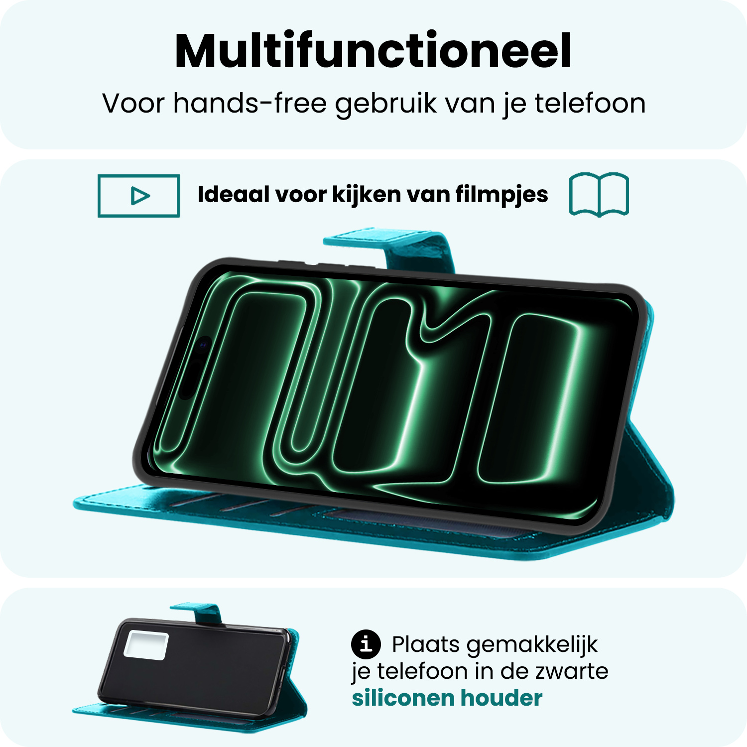 Forterra Forterra iPhone 17 Pro Hoesje Bookcase Met Screenprotector - Turquoise