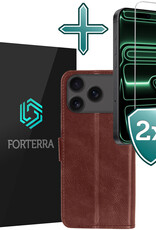 Forterra Forterra iPhone 17 Pro Hoesje Bookcase Met 2x Screenprotector - Bruin