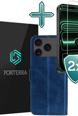 Forterra Forterra iPhone 17 Pro Hoesje Bookcase Met 2x Screenprotector - Donkerblauw