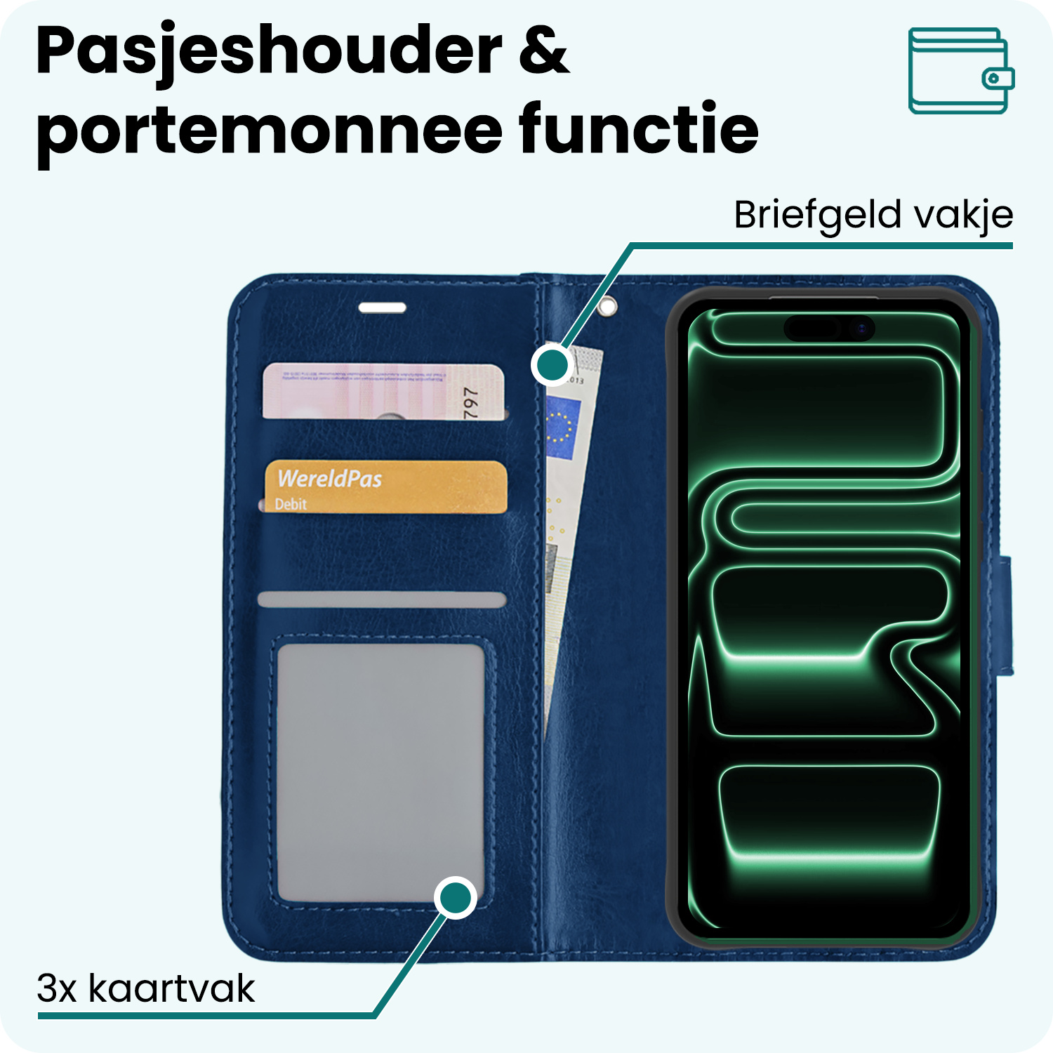 Forterra Forterra iPhone 17 Pro Hoesje Bookcase Met 2x Screenprotector - Donkerblauw