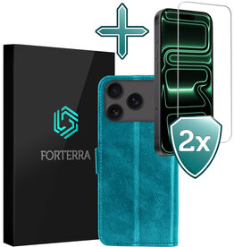 Forterra Forterra iPhone 17 Pro Hoesje Bookcase Met 2x Screenprotector - Turquoise