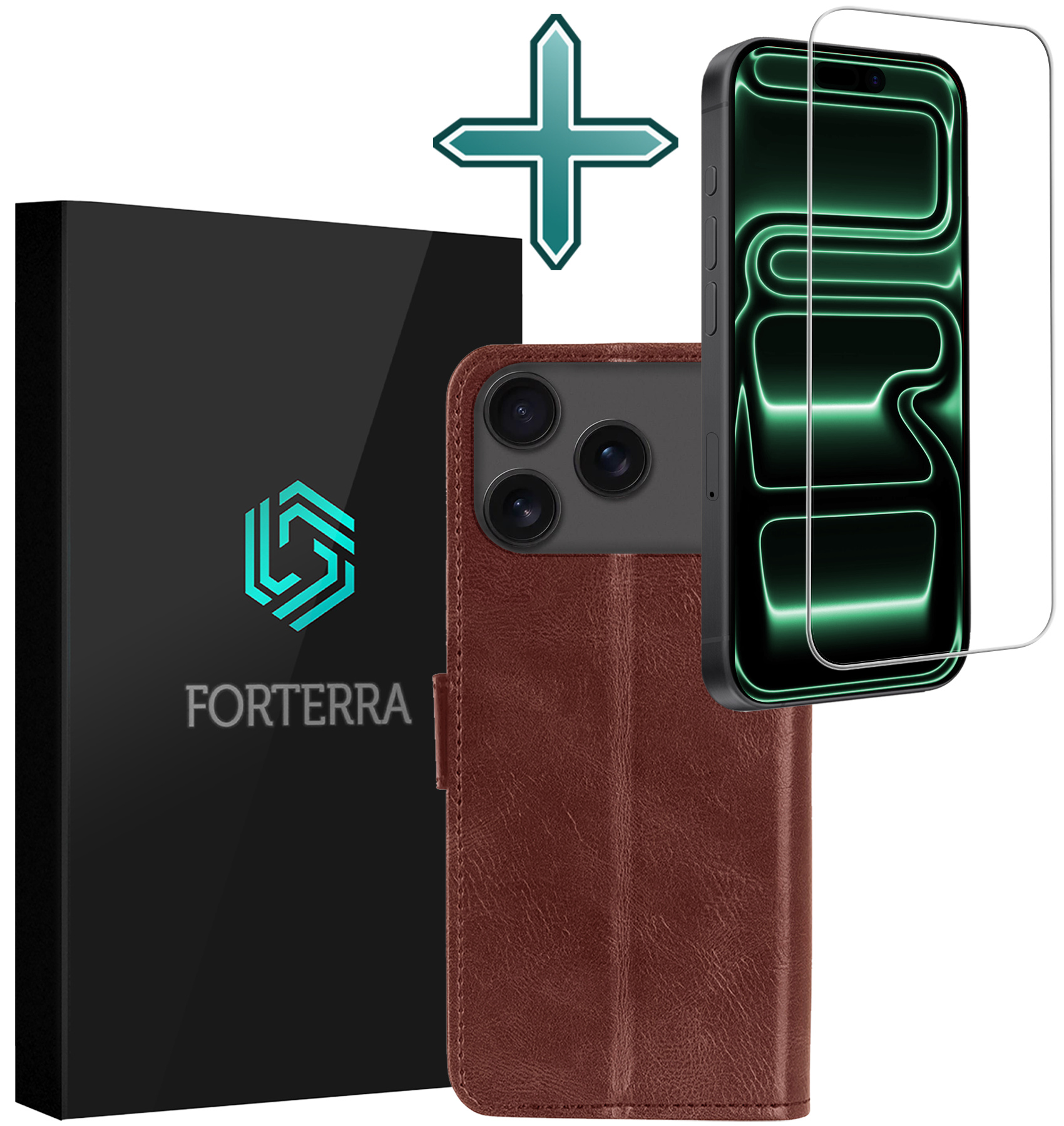 Forterra Forterra iPhone 17 Pro Max Hoesje Bookcase Met Screenprotector - Bruin