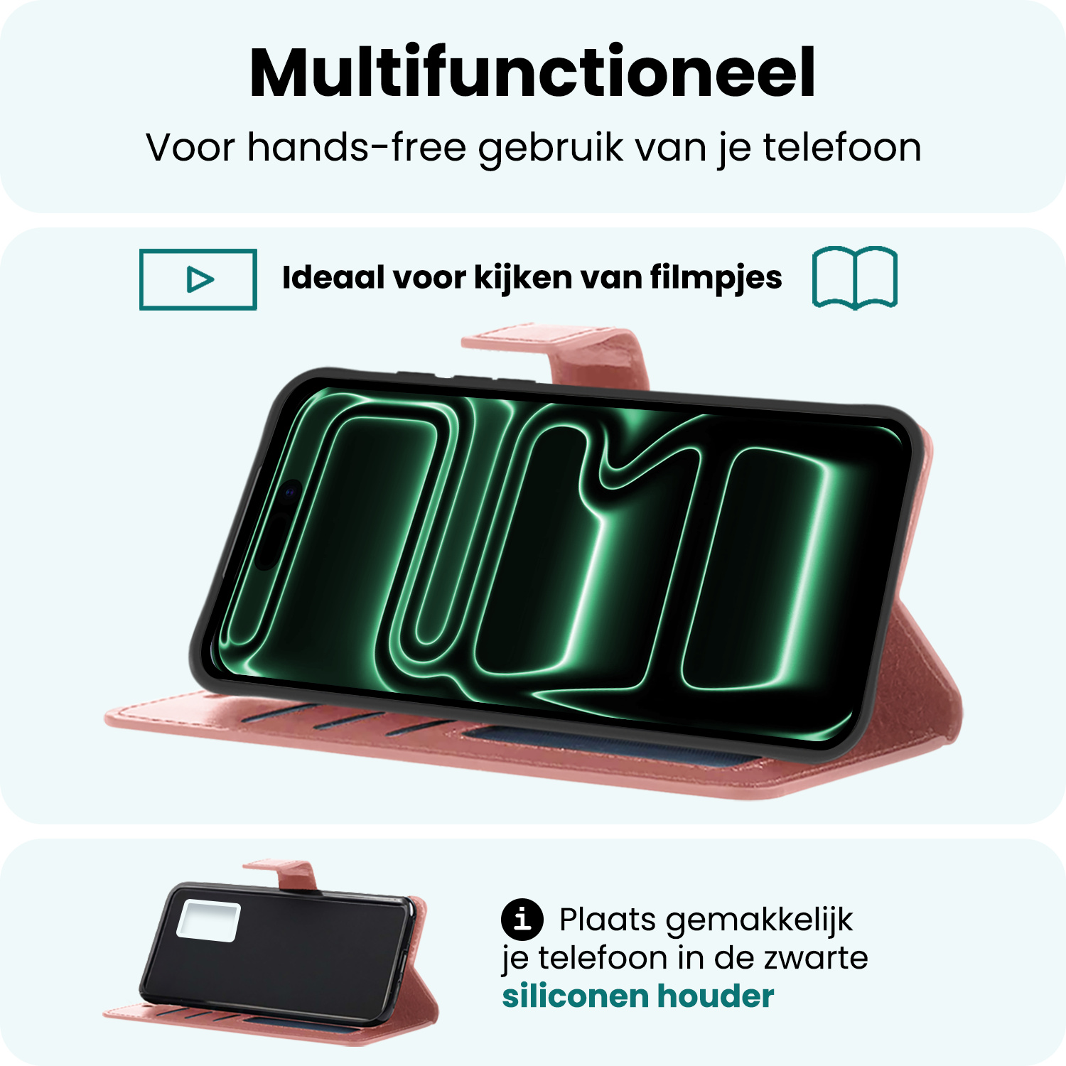 Forterra Forterra iPhone 17 Pro Max Hoesje Bookcase Met Screenprotector - Rose Goud