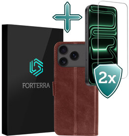 Forterra Forterra iPhone 17 Pro Max Hoesje Bookcase Met 2x Screenprotector - Bruin