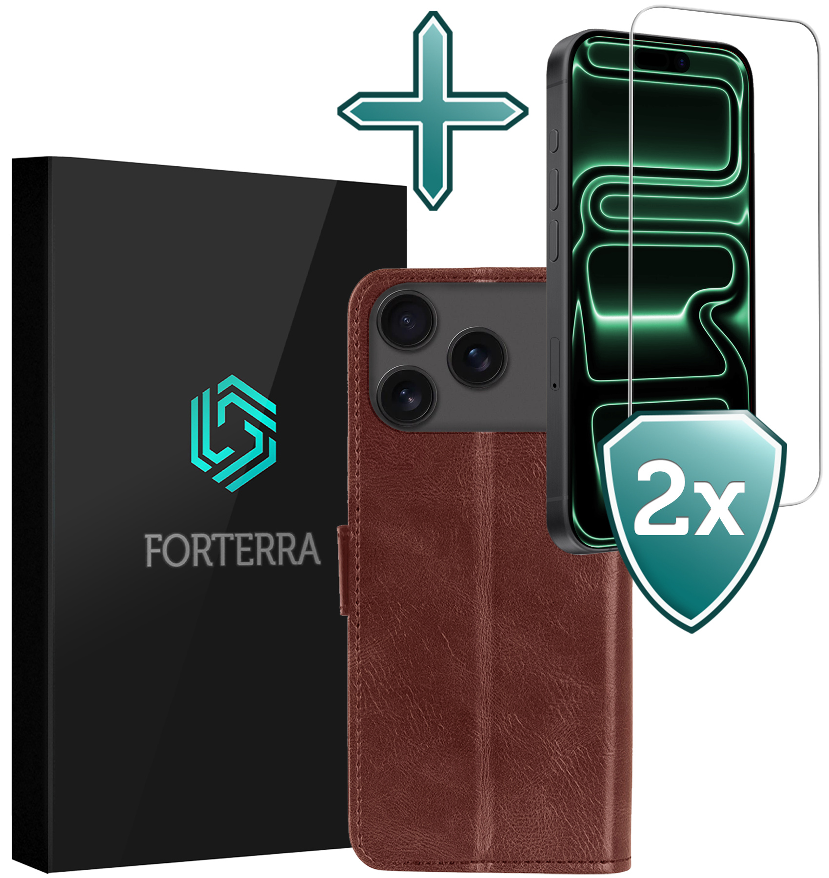 Forterra Forterra iPhone 17 Pro Max Hoesje Bookcase Met 2x Screenprotector - Bruin