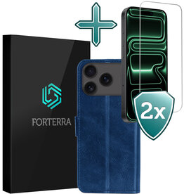 Forterra Forterra iPhone 17 Pro Max Hoesje Bookcase Met 2x Screenprotector - Donkerblauw