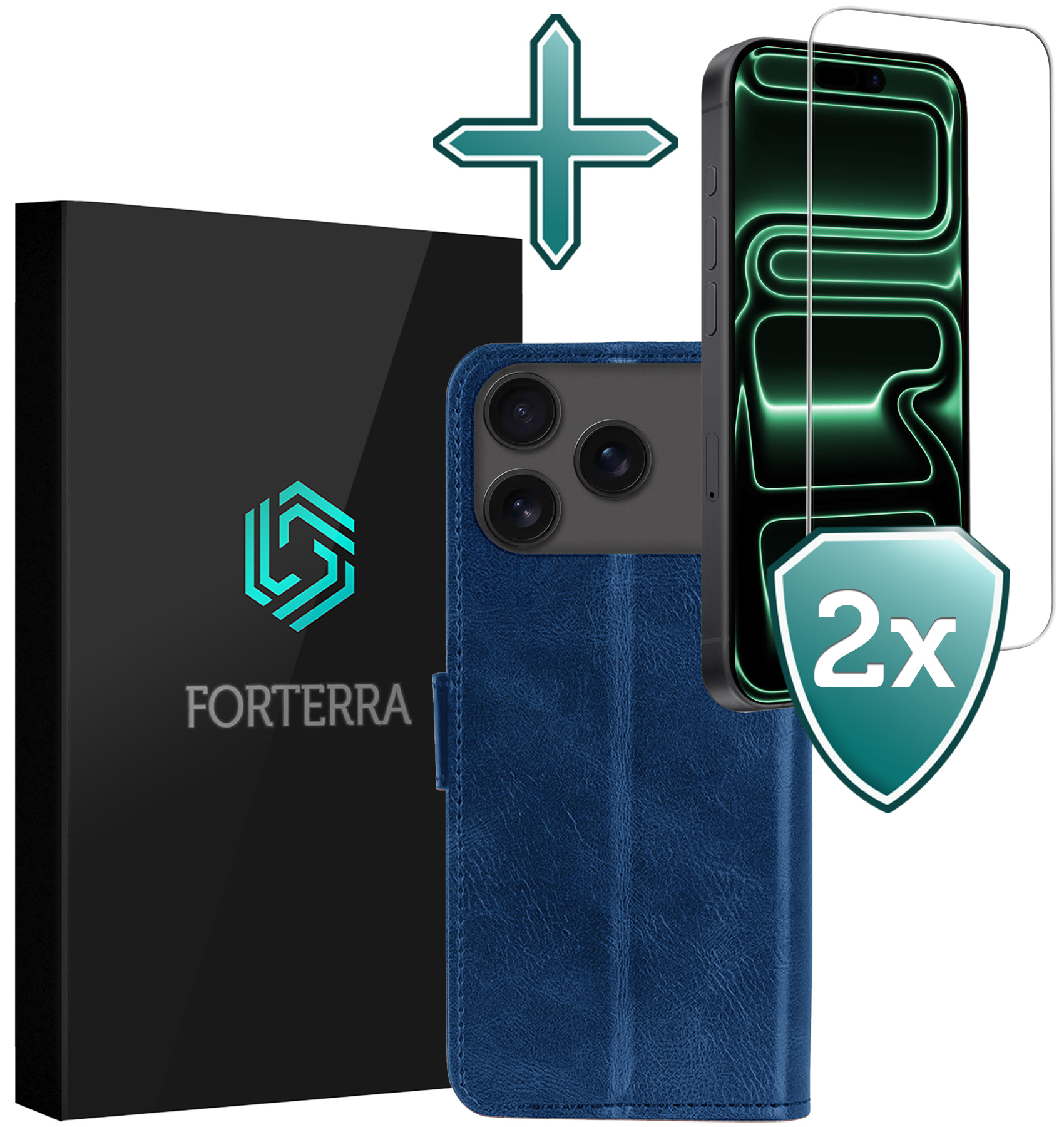 Forterra Forterra iPhone 17 Pro Max Hoesje Bookcase Met 2x Screenprotector - Donkerblauw