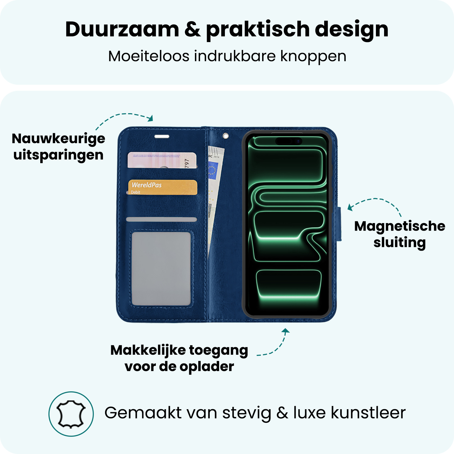 Forterra Forterra iPhone 17 Pro Max Hoesje Bookcase Met 2x Screenprotector - Donkerblauw