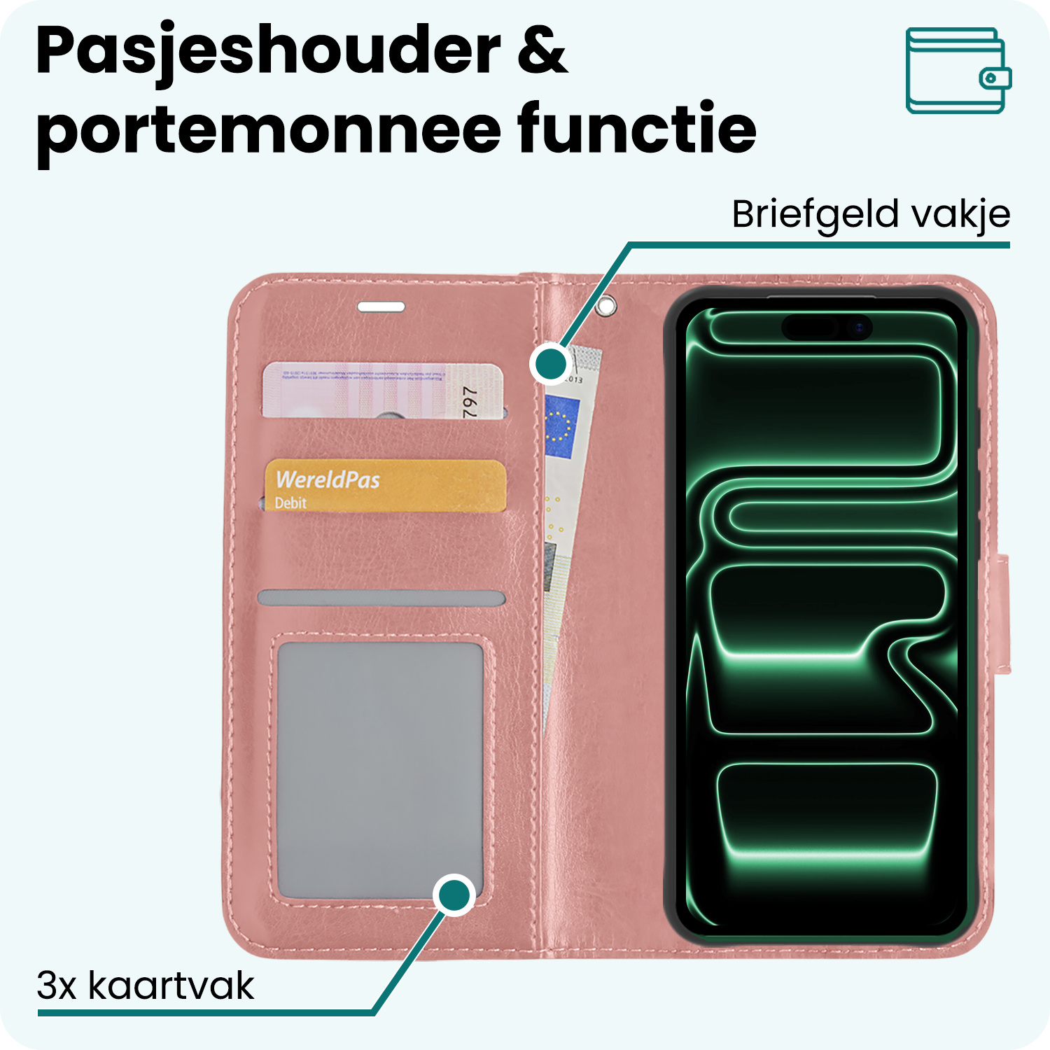 Forterra Forterra iPhone 17 Pro Max Hoesje Bookcase Met 2x Screenprotector - Rose Goud