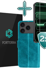 Forterra Forterra iPhone 17 Pro Max Hoesje Bookcase Met 2x Screenprotector - Turquoise