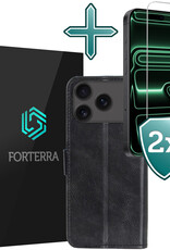 Forterra Forterra iPhone 17 Pro Max Hoesje Bookcase Met 2x Screenprotector - Zwart