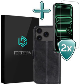 Forterra Forterra iPhone 17 Pro Max Hoesje Bookcase Met 2x Screenprotector - Zwart