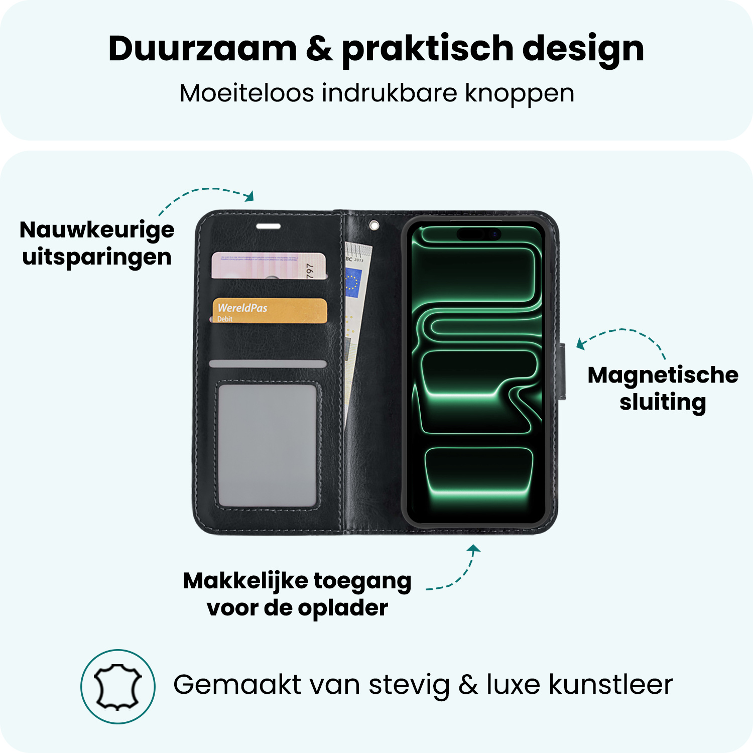 Forterra Forterra iPhone 17 Pro Max Hoesje Bookcase Met 2x Screenprotector - Zwart