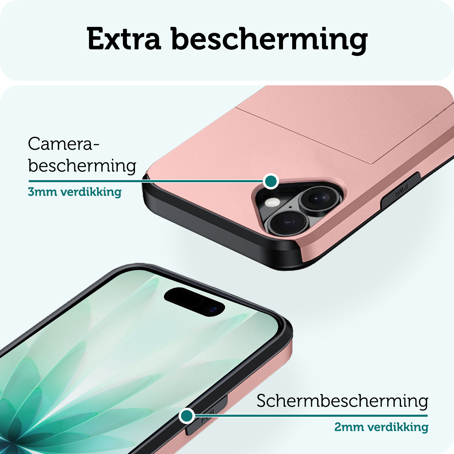Forterra Forterra iPhone 17 Hoesje Pashouder Hard - Rosé Goud