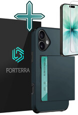 Forterra Forterra iPhone 17 Hoesje Pashouder Hard Met Screenprotector - Donker Blauw