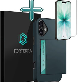 Forterra Forterra iPhone 17 Hoesje Pashouder Hard Met Screenprotector - Donker Blauw