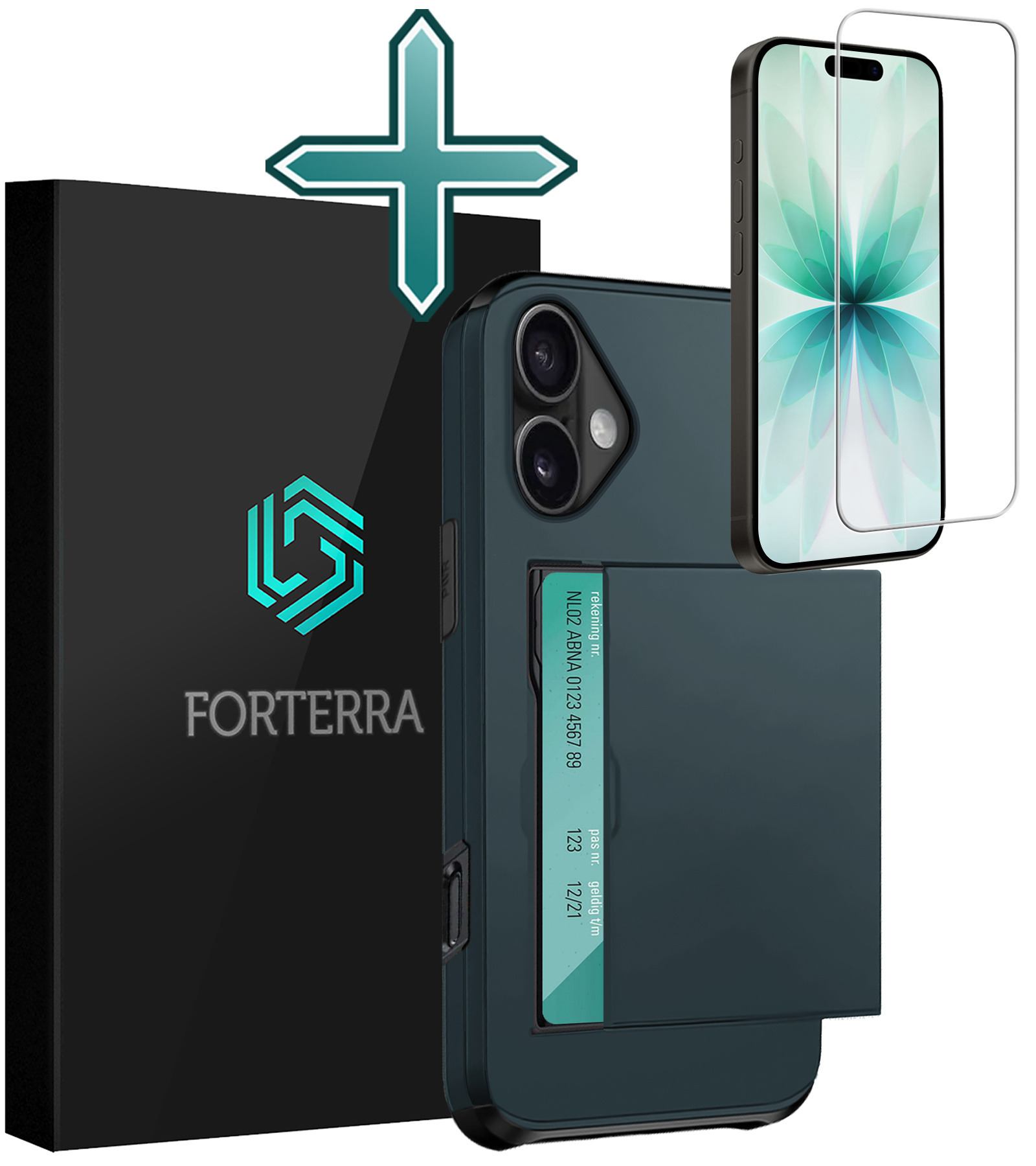 Forterra Forterra iPhone 17 Hoesje Pashouder Hard Met Screenprotector - Donker Blauw
