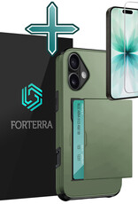 Forterra Forterra iPhone 17 Hoesje Pashouder Hard Met Screenprotector - Donker Groen