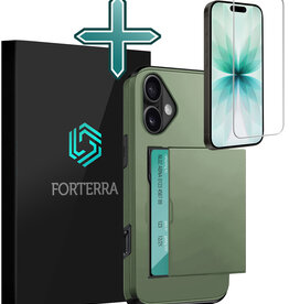 Forterra Forterra iPhone 17 Hoesje Pashouder Hard Met Screenprotector - Donker Groen