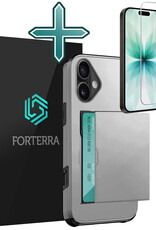 Forterra Forterra iPhone 17 Hoesje Pashouder Hard Met Screenprotector - Grijs