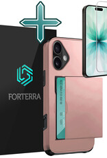 Forterra Forterra iPhone 17 Hoesje Pashouder Hard Met Screenprotector - Rosé Goud