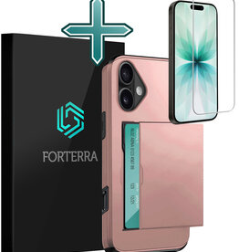 Forterra Forterra iPhone 17 Hoesje Pashouder Hard Met Screenprotector - Rosé Goud
