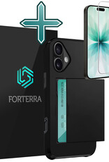 Forterra Forterra iPhone 17 Hoesje Pashouder Hard Met Screenprotector - Zwart