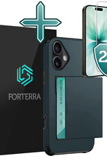 Forterra Forterra iPhone 17 Hoesje Pashouder Hard Met 2x Screenprotector - Donker Blauw