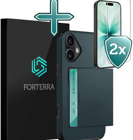 Forterra Forterra iPhone 17 Hoesje Pashouder Hard Met 2x Screenprotector - Donker Blauw