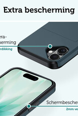 Forterra Forterra iPhone 17 Hoesje Pashouder Hard Met 2x Screenprotector - Donker Blauw