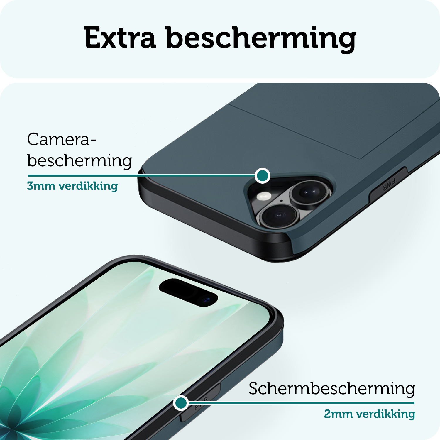 Forterra Forterra iPhone 17 Hoesje Pashouder Hard Met 2x Screenprotector - Donker Blauw