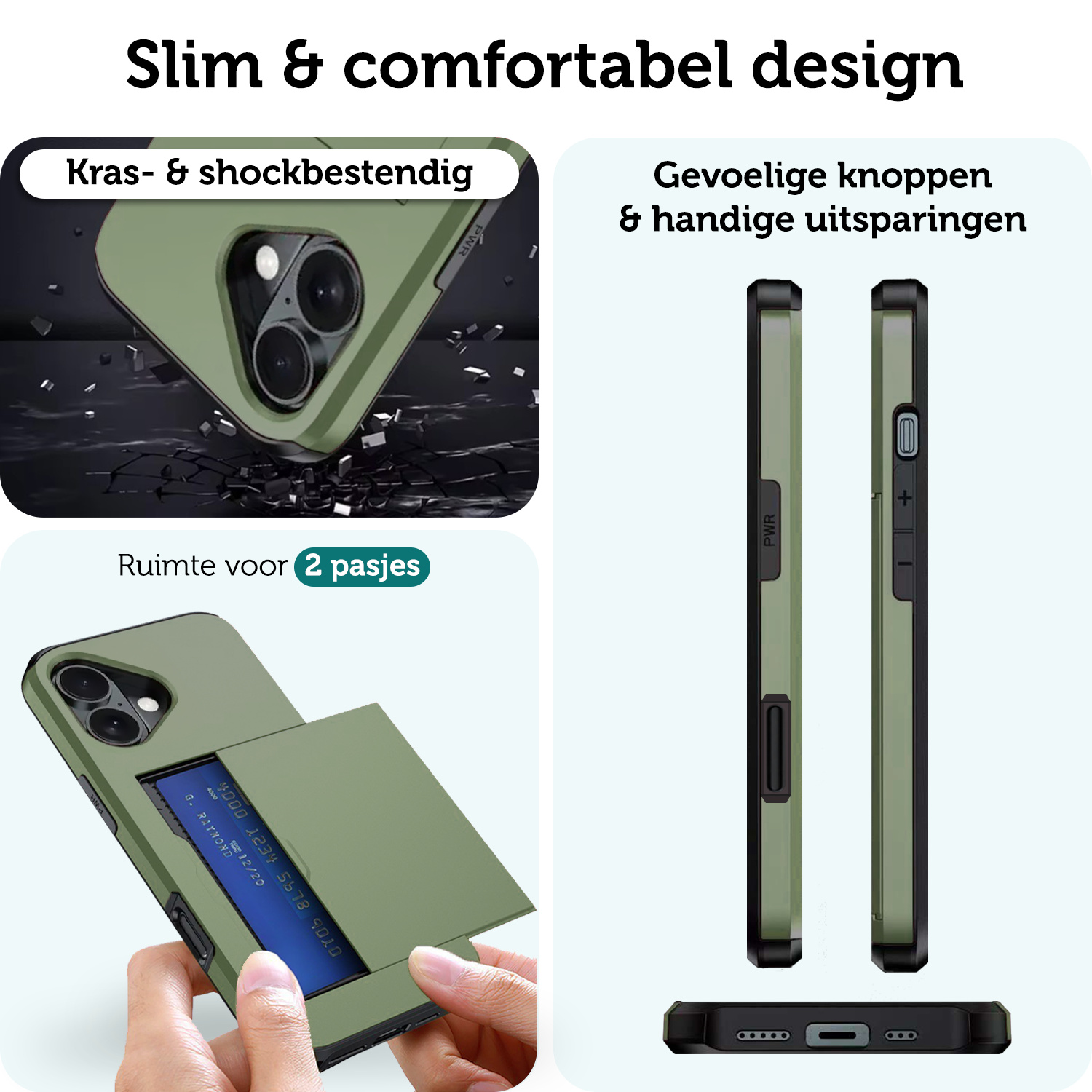 Forterra Forterra iPhone 17 Hoesje Pashouder Hard Met 2x Screenprotector - Donker Groen