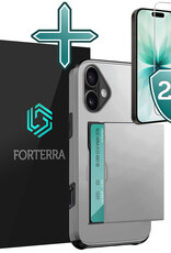 Forterra Forterra iPhone 17 Hoesje Pashouder Hard Met 2x Screenprotector - Grijs