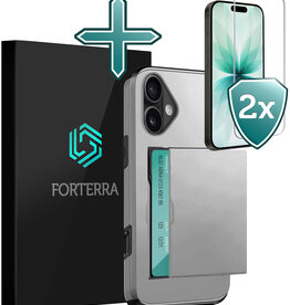 Forterra Forterra iPhone 17 Hoesje Pashouder Hard Met 2x Screenprotector - Grijs
