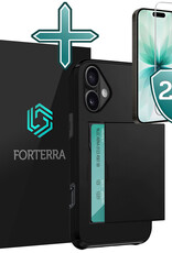 Forterra Forterra iPhone 17 Hoesje Pashouder Hard Met 2x Screenprotector - Zwart