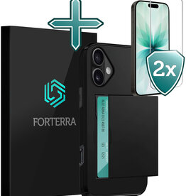 Forterra Forterra iPhone 17 Hoesje Pashouder Hard Met 2x Screenprotector - Zwart