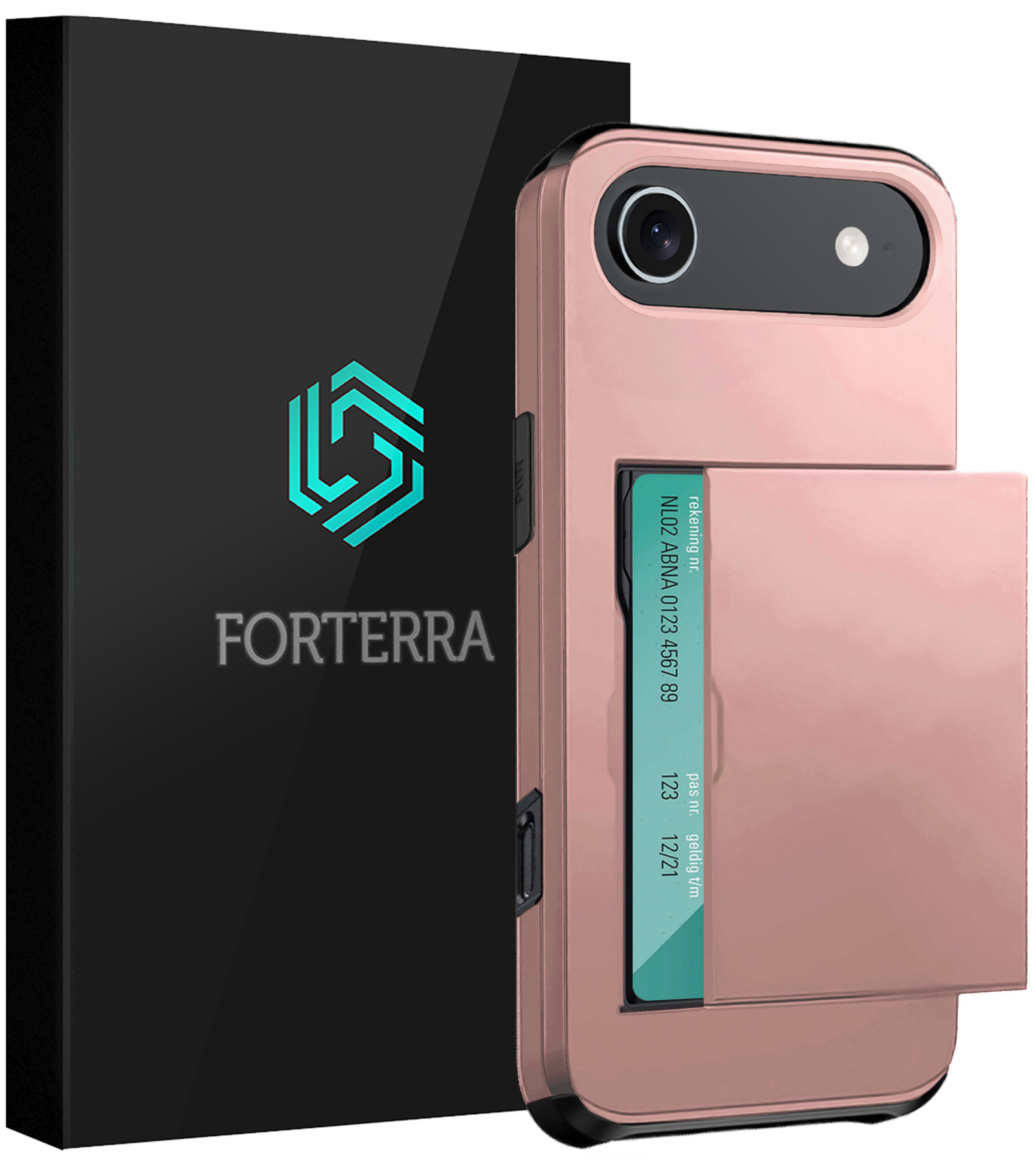 Forterra Forterra iPhone Air Hoesje Pashouder Hard - Rosé Goud