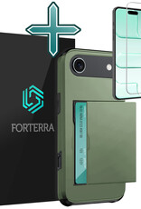 Forterra Forterra iPhone Air Hoesje Pashouder Hard Met Screenprotector - Donker Groen