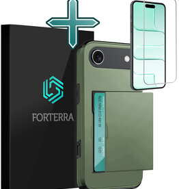 Forterra Forterra iPhone Air Hoesje Pashouder Hard Met Screenprotector - Donker Groen