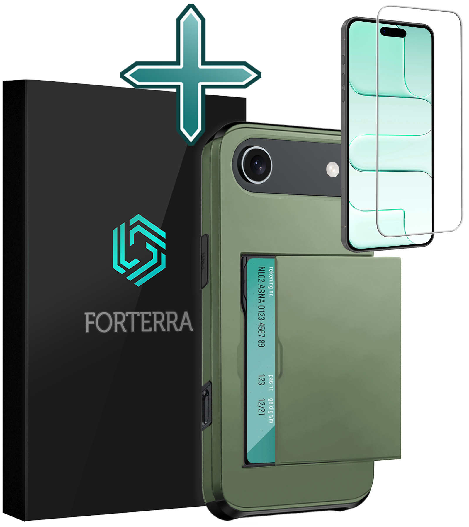 Forterra Forterra iPhone Air Hoesje Pashouder Hard Met Screenprotector - Donker Groen
