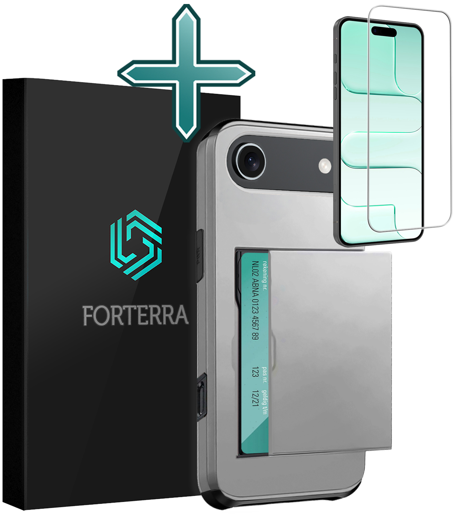 Forterra Forterra iPhone Air Hoesje Pashouder Hard Met Screenprotector - Grijs