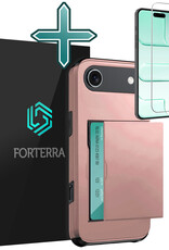 Forterra Forterra iPhone Air Hoesje Pashouder Hard Met Screenprotector - Rosé Goud