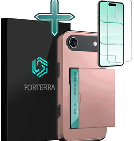 Forterra Forterra iPhone Air Hoesje Pashouder Hard Met Screenprotector - Rosé Goud