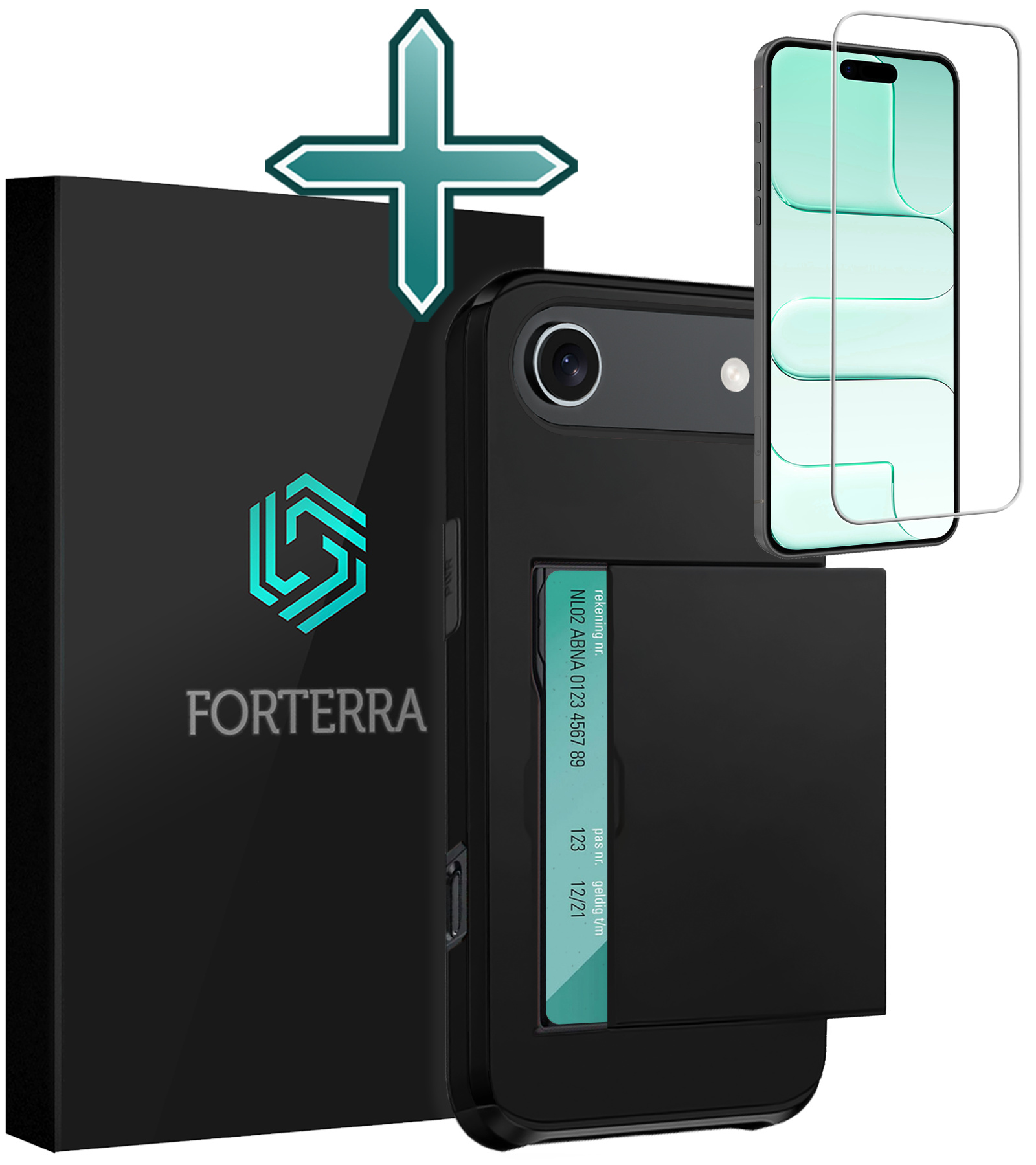 Forterra Forterra iPhone Air Hoesje Pashouder Hard Met Screenprotector - Zwart