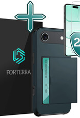 Forterra Forterra iPhone Air Hoesje Pashouder Hard Met 2x Screenprotector - Donker Blauw