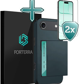 Forterra Forterra iPhone Air Hoesje Pashouder Hard Met 2x Screenprotector - Donker Blauw